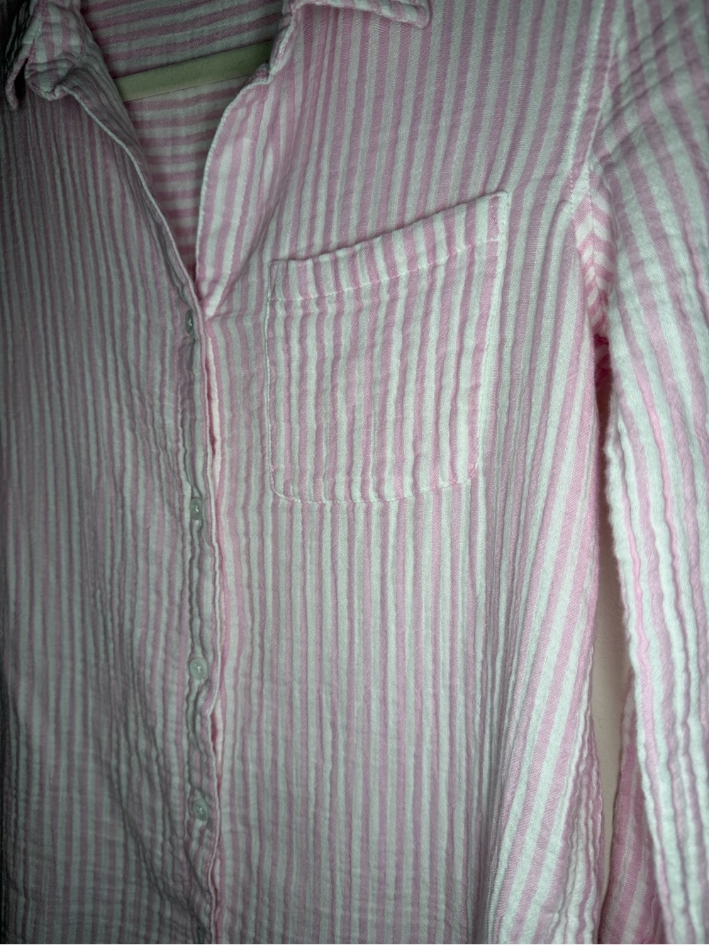beachlunchlounge Pink Striped gauzy Button-Down Shirt - Picture 6 of 8